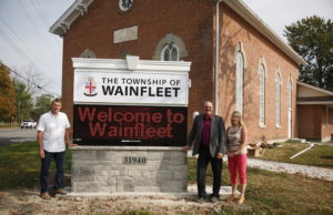 New Digital Signage in Wainfleet-Pictured are, from left to right: Alderman Richard Dykstra, Manager of Operations, Richard Nan and Mayor April Jeffs