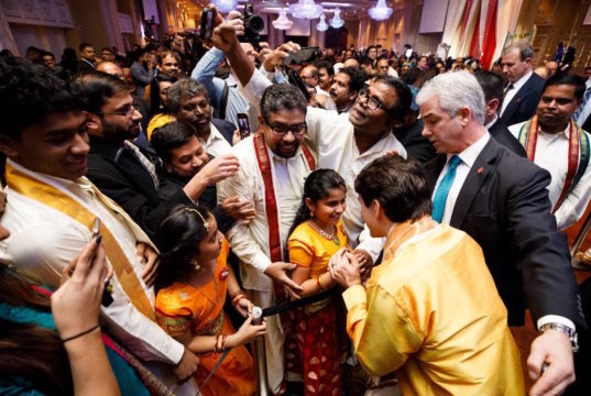Prime Minister Justin Trudeau and MP Gary Anandasangaree take part in Thai Pongal festival celebrations in Scarborough, Ontario