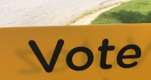 Vote Here - Elections Ontario sign File photo-Mosaic Edition Edward Akinwunmi