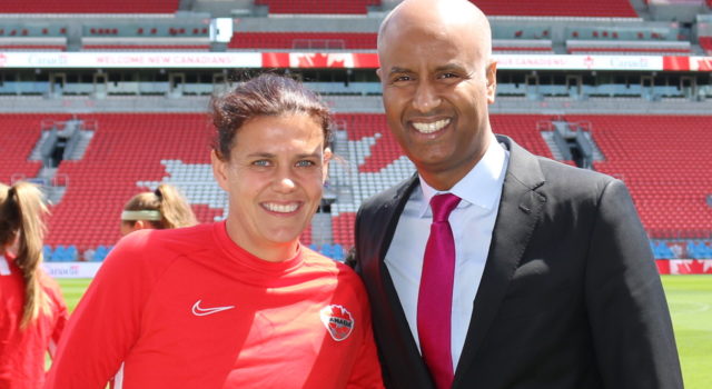 Christine Sinclair and Ahmed Hussen - Photo- mosaicedition.ca-ea