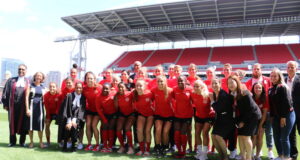 Canada Soccer’s Women’s National Team photographed during a workout session of the team at the BMO field, May 17, 2019. In the photograph were officials of Immigration Refugees and Citizenship Canada. Photo Mosaic Edition Edward Akinwunmi