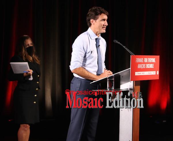 Trudeau presents the platform of the Liberal Party for Election 21. Photo Mosaic Edition Edward Akinwunmi