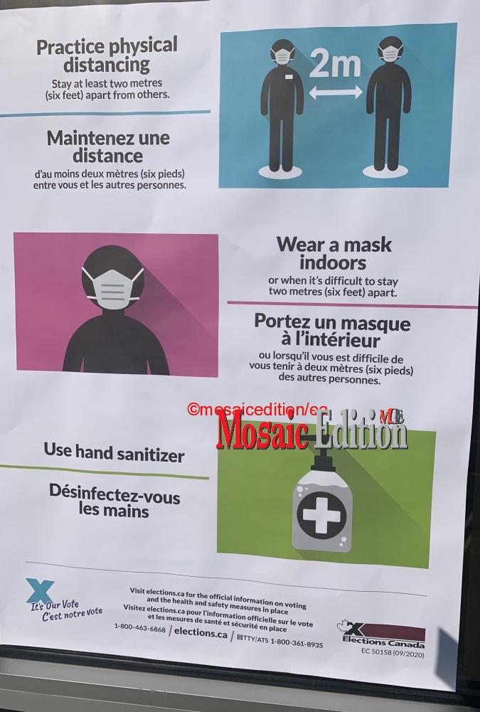 Elections Canada - official information on voting and the health and safety measures in place. Practice physical distancing, wear a mask indoors and use hand sanitizer. Photo Mosaic Edition Edward Akinwunmi
