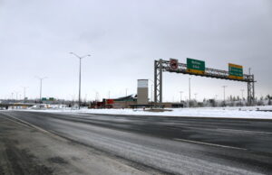 Maintenance trucks blocked the highway leading to the Peace Bridge - Photo Mosaic Edition Edward Akinwunmi