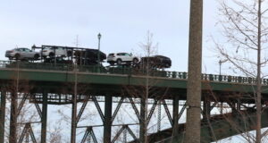 A truck is pictured on the Peace Bridge Fort Erie heading to Canada-USA border - File Photo Mosaic Edition Edward Akinwunmi