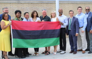 Emancipation Day 2023 – Mississauga Mayor Bonnie Crombie was joined by representation from Black Caucus Alliance to raise the Pan-African Flag in celebration of Emancipation Day in Mississauga - Photo Mosaic Edition Edward Akinwunmi